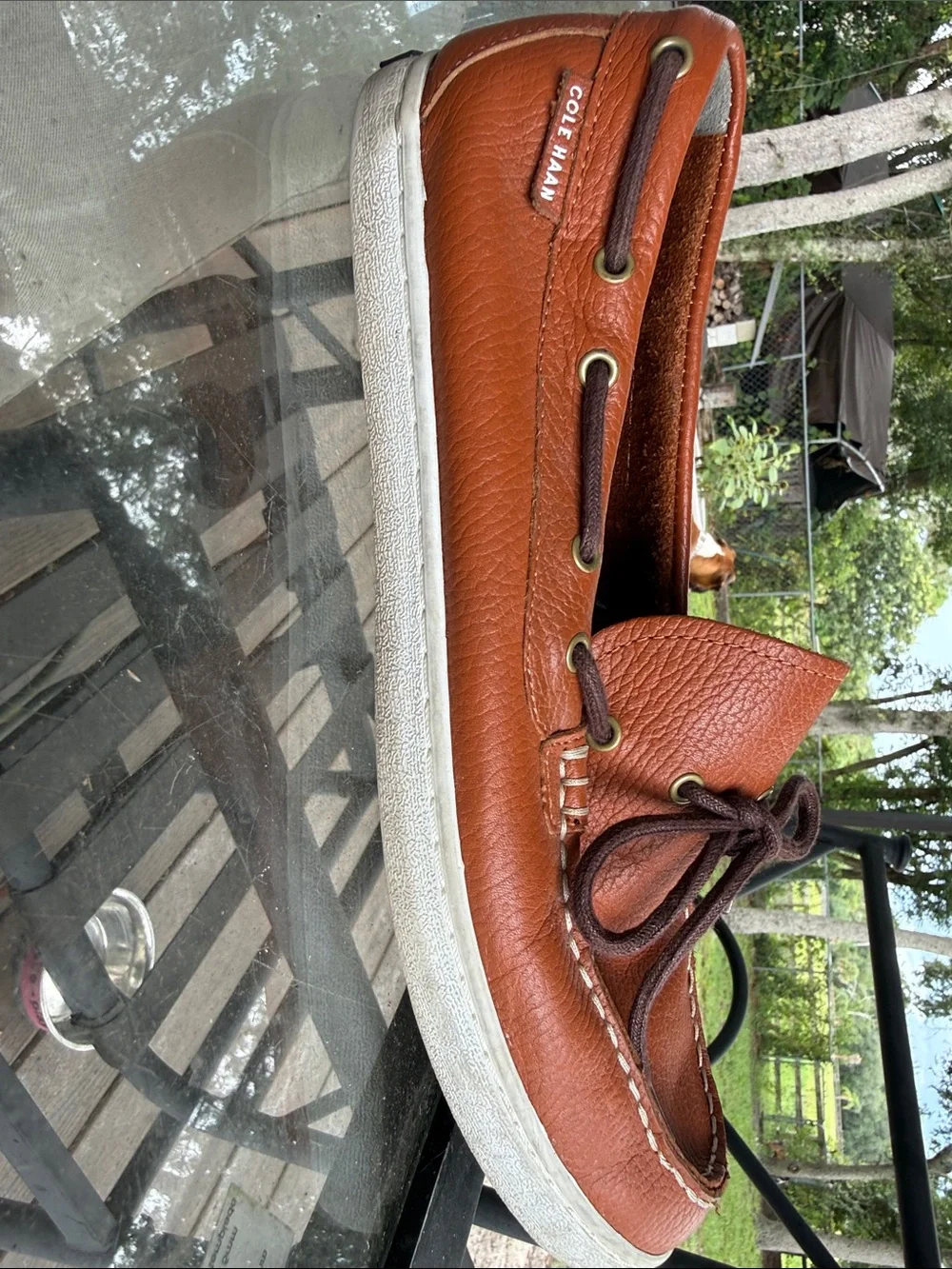 Cole Haan Men's Tan Leather Boat Shoes with Brown Laces